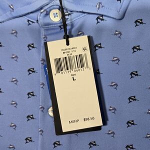 RLX Ralph Lauren Mens Large Classic Dolphin Print Blue Stretch Golf Polo Shirt L